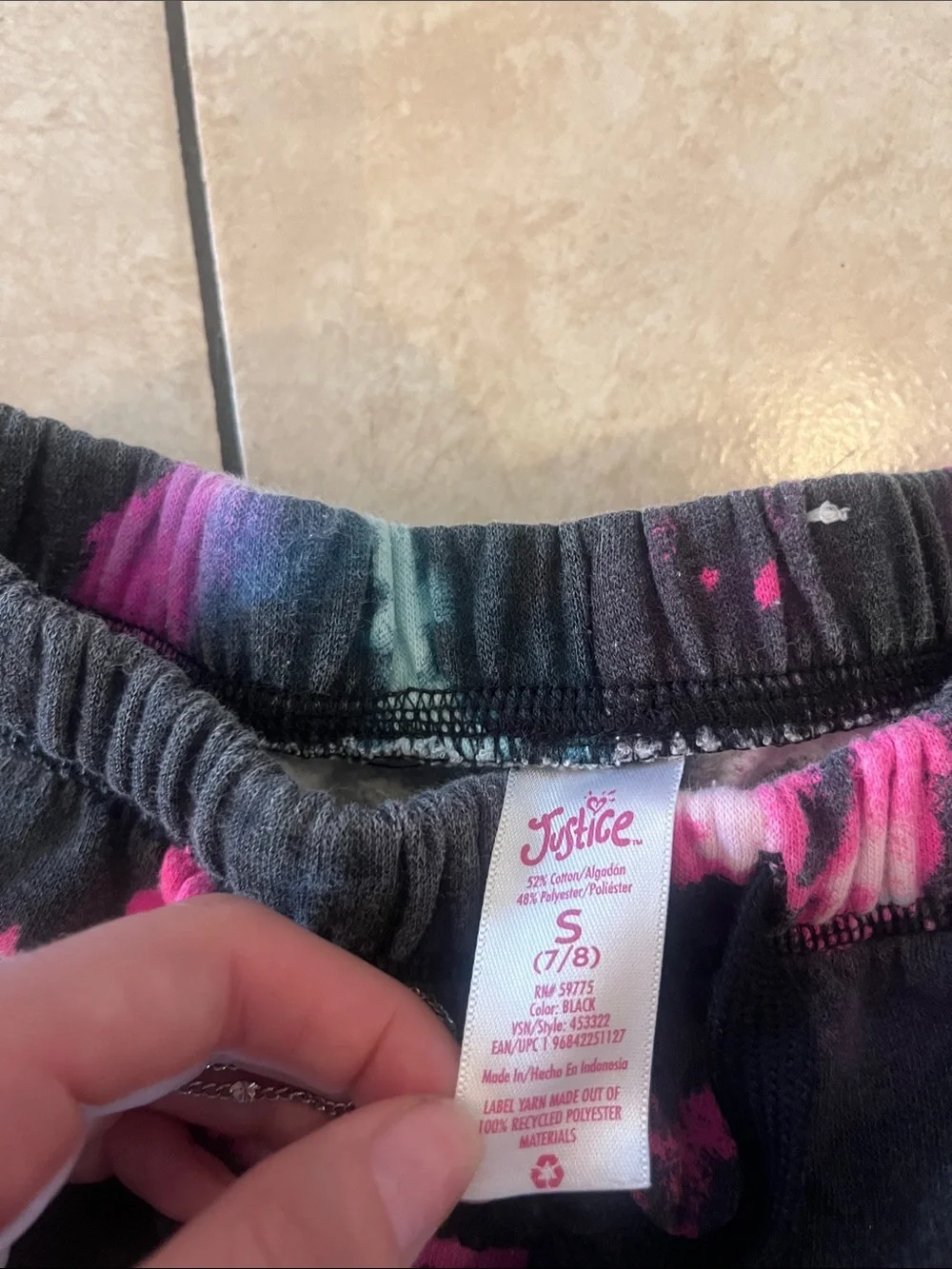 Justice Black Tie-Dye Fleece Joggers with Pink & Teal Accents